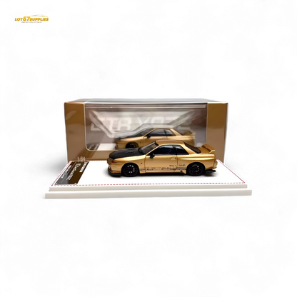 Gold Focal Horizon Nissan Skyline GT-R R32 Top Secret diecast model car in 1:64 scale, detailed Nissan collectible by Lot57Supplies.