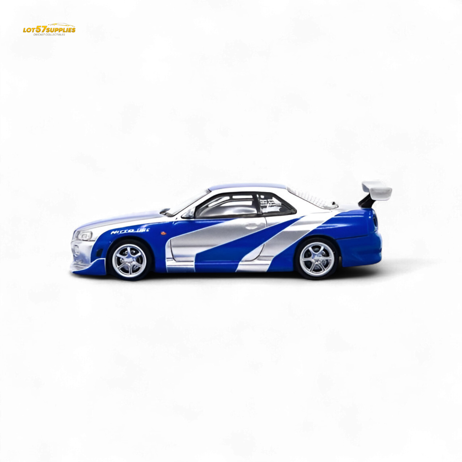 TimeMicro Skyline GT-R R34 Blue Silver 1:64 - Evergreen Kings