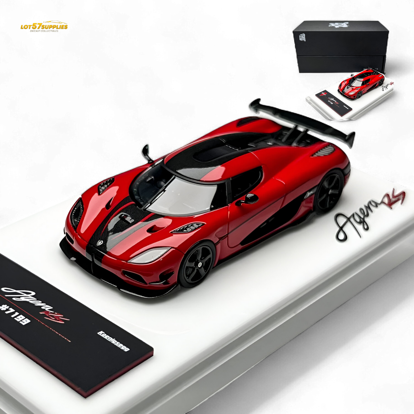 Red Lot57Supplies Diecast Shop Agera RS 1:64 scale model car with detailed exterior and sleek design.