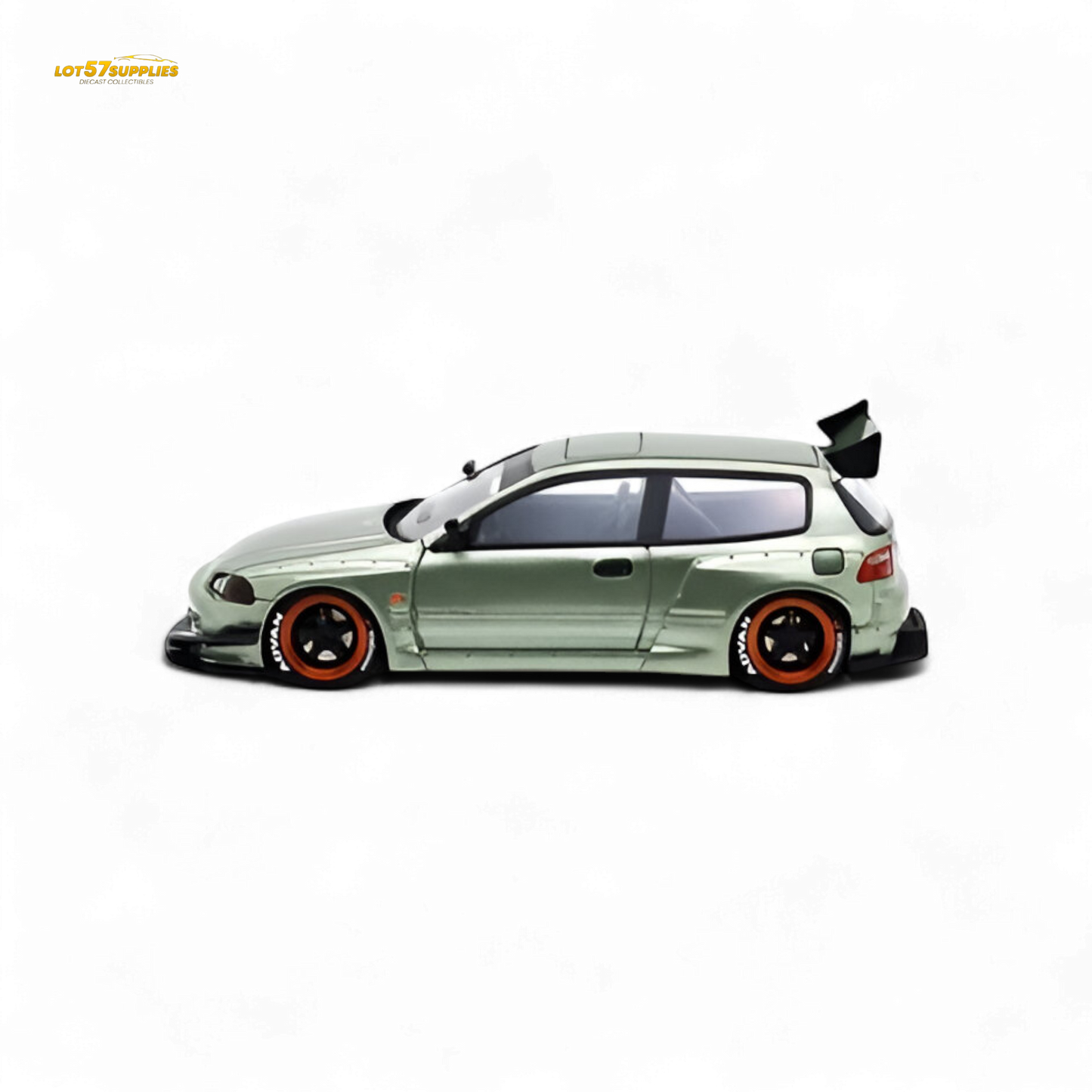 Bronze green 1:64 scale YM Model Honda Civic Pandem EG4 K20 diecast car, detailed miniature from Lot57Supplies Diecast Shop.