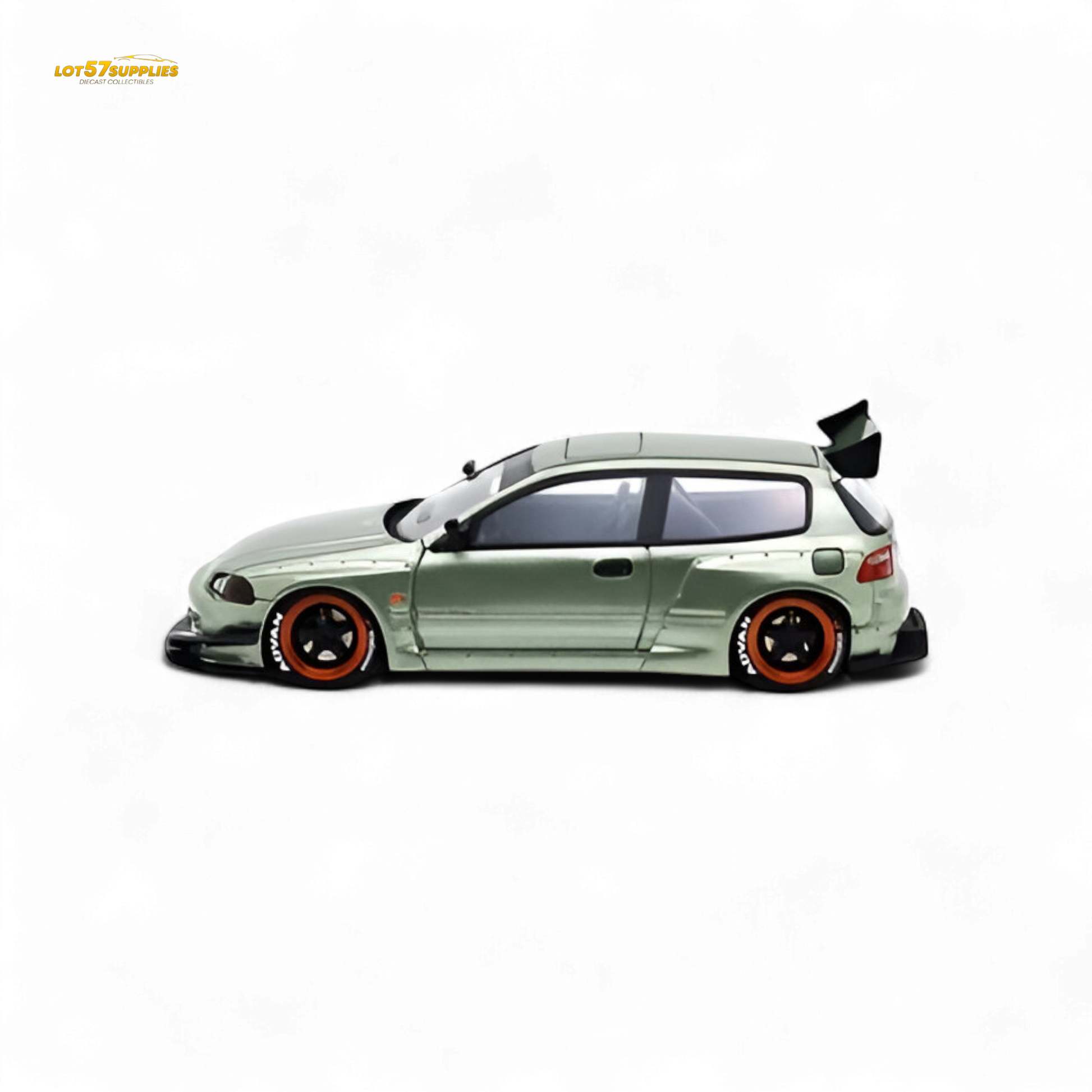 Bronze green 1:64 scale YM Model Honda Civic Pandem EG4 K20 diecast car, detailed miniature from Lot57Supplies Diecast Shop.