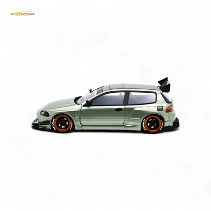 Bronze green 1:64 scale YM Model Honda Civic Pandem EG4 K20 diecast car, detailed miniature from Lot57Supplies Diecast Shop.