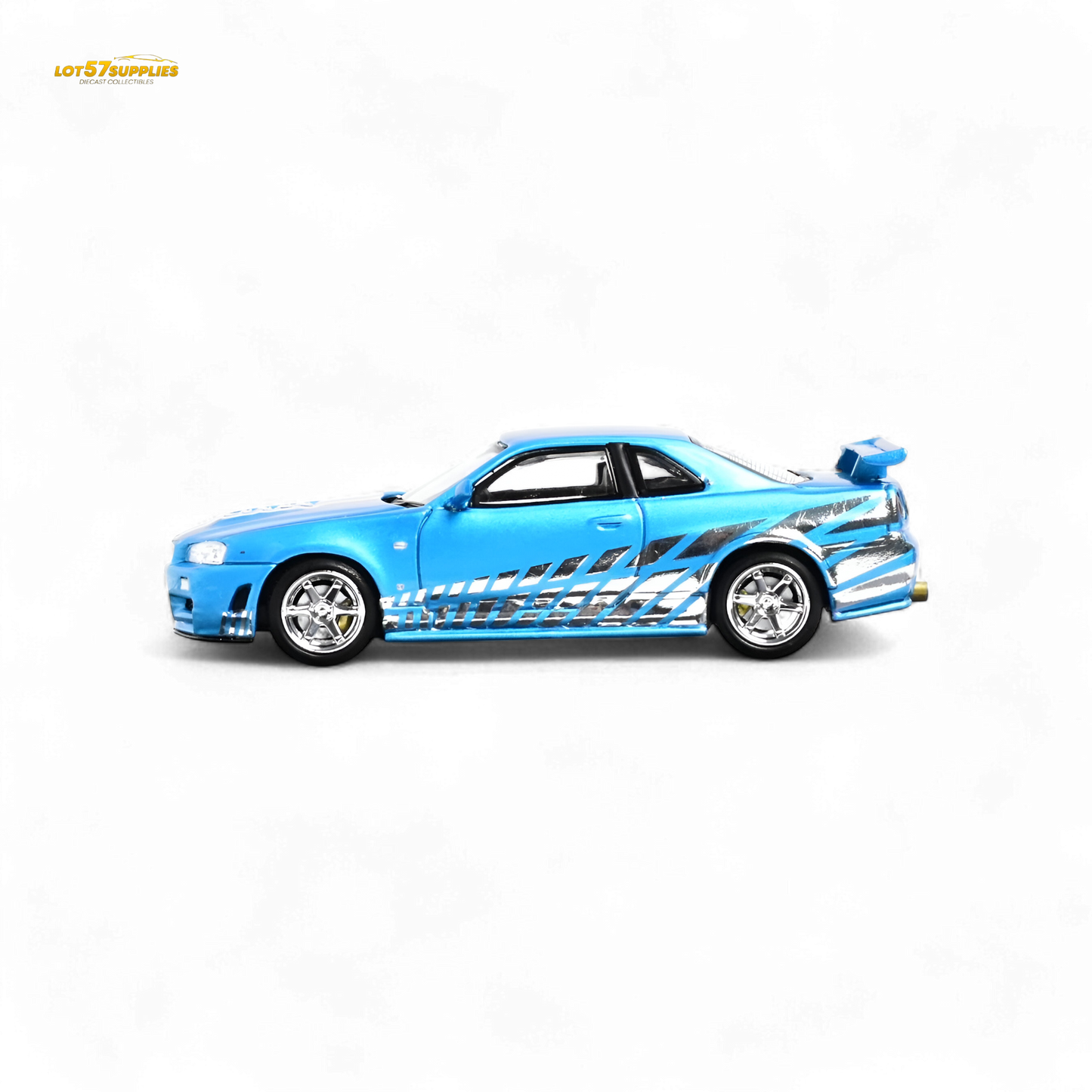 Stance Hunters Skyline GT-R R34 Z-Tune Chrome Blue 1:64 - Evergreen Kings