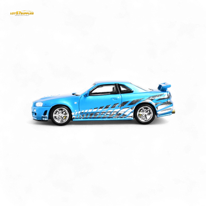 Stance Hunters Skyline GT-R R34 Z-Tune Chrome Blue 1:64 - Evergreen Kings
