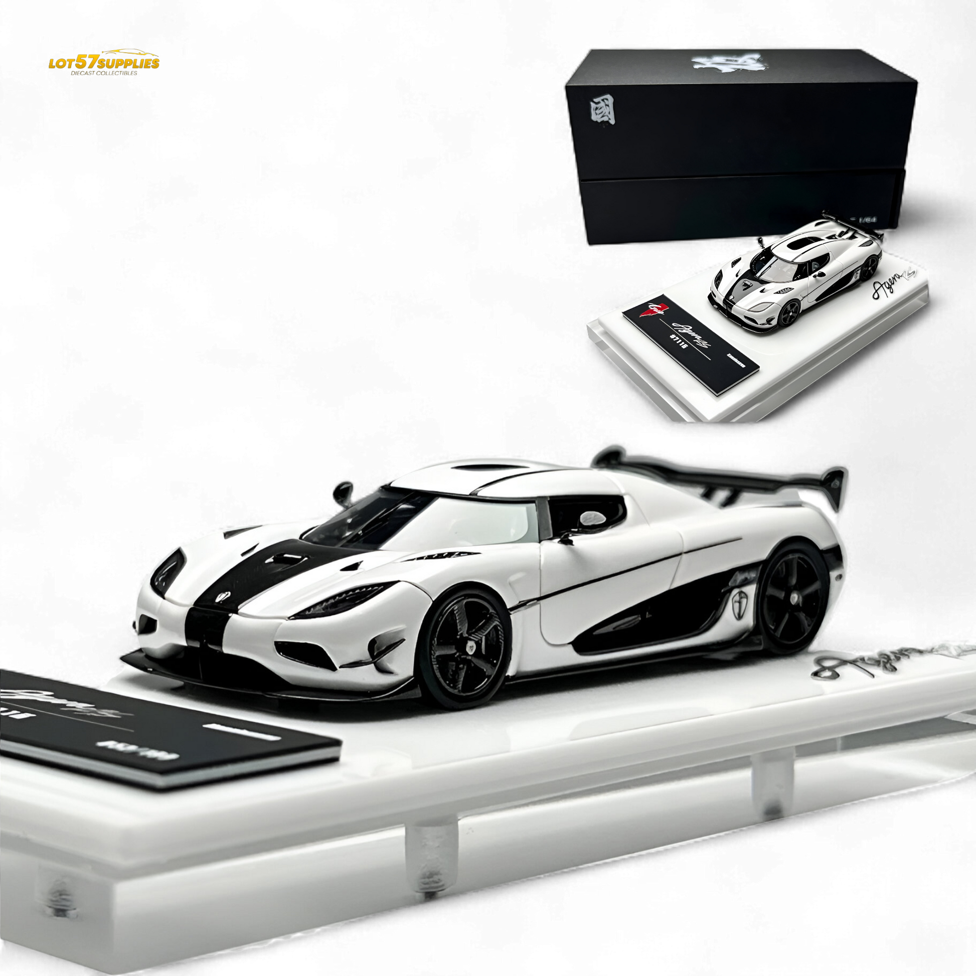 Lot57Supplies Diecast Shop Agera RS Panda 1:64 scale model car with detailed black and white panda paint design.