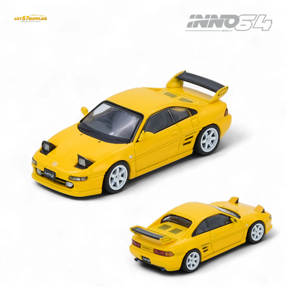 Yellow Inno64 Toyota MR2 SW20 diecast model in 1:64 scale, detailed miniature car from Lot57Supplies Diecast Shop.