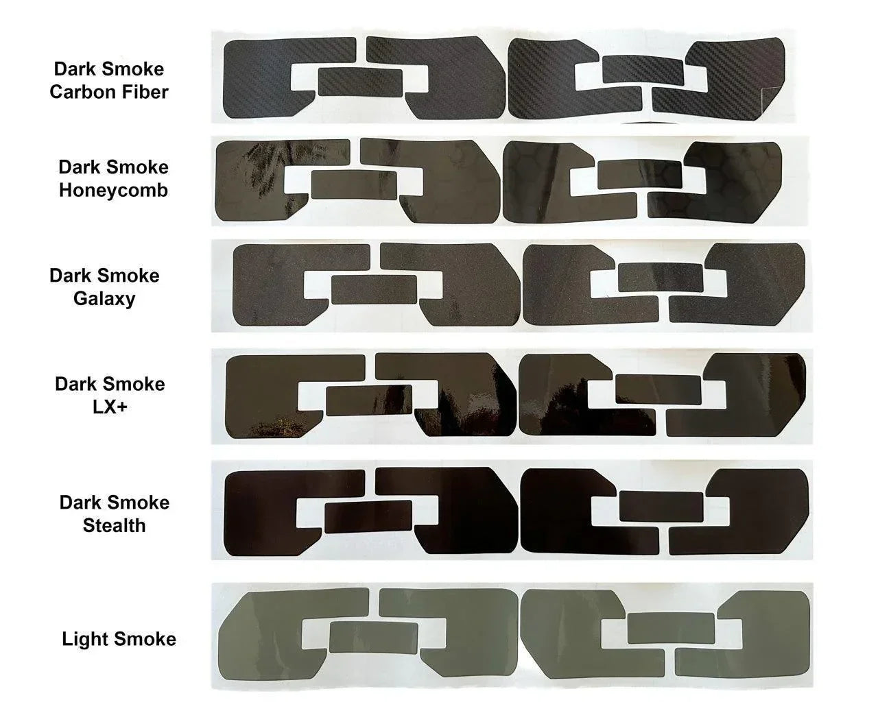 Smoked vinyl sidemarker overlays for the front of a 2024+ Toyota Tacoma, designed for a sleek, customized exterior look.