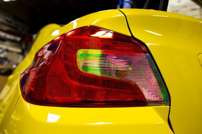 Smoked tail light overlays for 2015-2020 Subaru WRX STI, featuring dark, light, red, or yellow tint options by StickerFab.