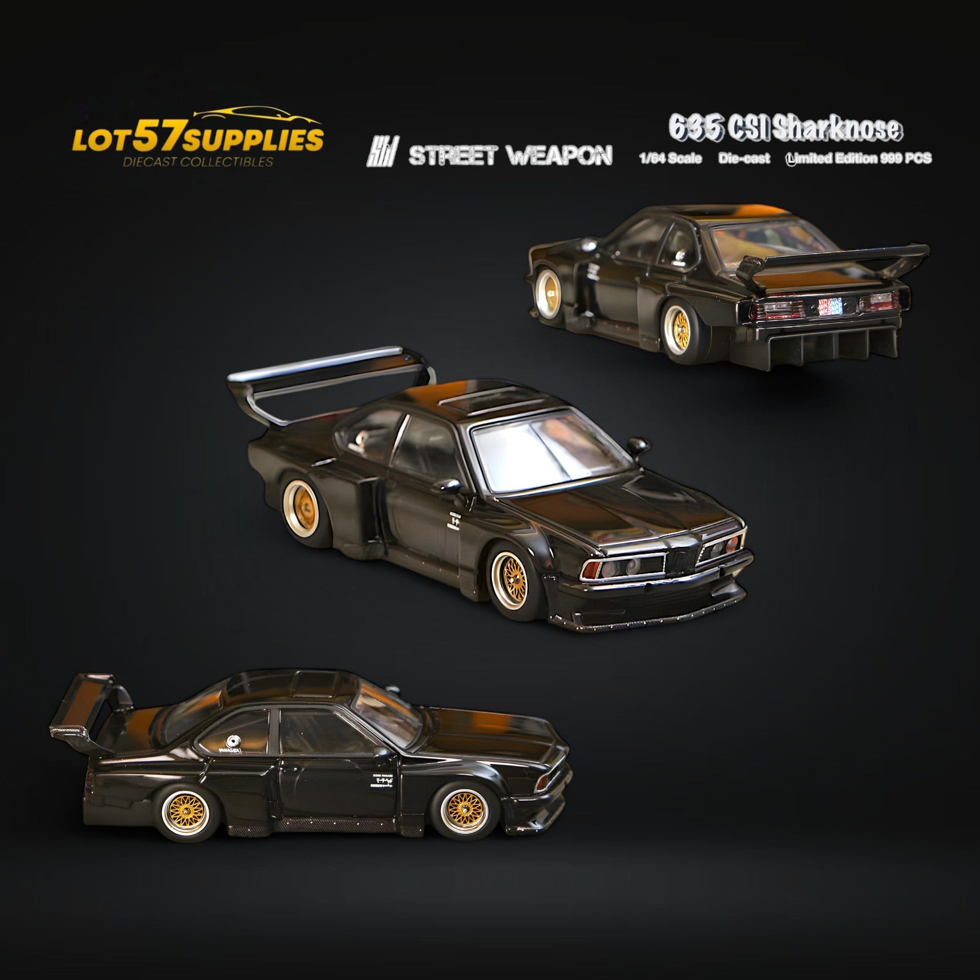 Street Weapon BMW E24 635 CSI Sharknose WideBody Black 1:64 - Evergreen Kings
