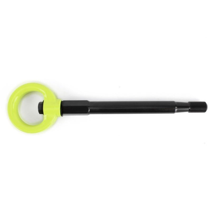 JDMuscle PERRIN front tow hook for 2008–2014 WRX/STI, neon yellow finish