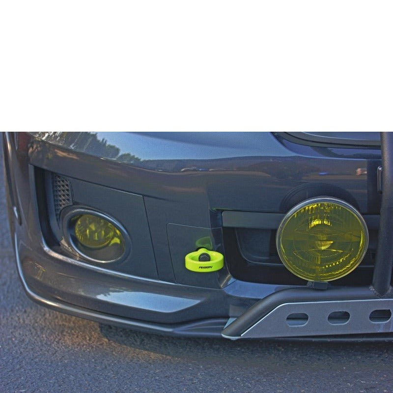JDMuscle PERRIN front tow hook for 2008–2014 WRX/STI in neon yellow