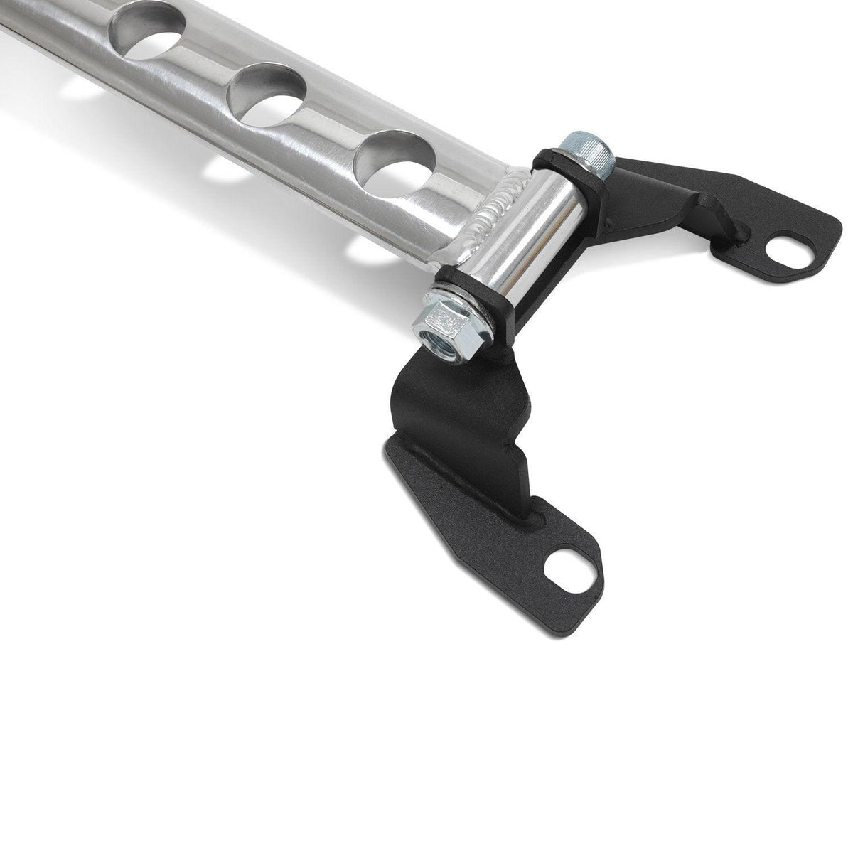 BLOX Racing strut tower bars for 2015-2021 Subaru WRX, front and rear with holes, suspension upgrade for improved stability.