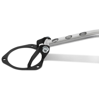 BLOX Racing front and rear strut tower bars with holes for 2015-2021 Subaru WRX, providing suspension reinforcement.