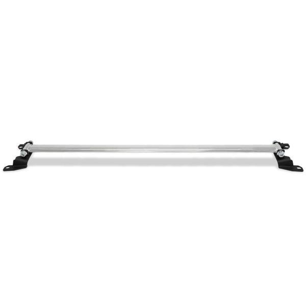 BLOX Racing rear strut tower bar for 2015-2021 Subaru WRX, suspension upgrade, without holes, shown installed in the engine bay