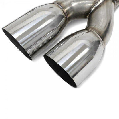 BLOX Racing T304 muffler delete pipe installed on a 2015-2021 Subaru WRX/STi, showcasing the stainless steel exhaust modification.