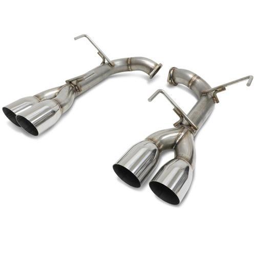 BLOX Racing T304 Muffler Delete installed on a 2015-2021 Subaru WRX/STi exhaust system, showcasing the stainless steel pipe.