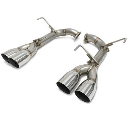 BLOX Racing T304 Muffler Delete installed on a 2015-2021 Subaru WRX/STi exhaust system, showcasing the stainless steel pipe.