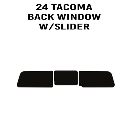 DIY Window Tint Kit for 2024+ Tacoma Double Cab, vinyl exterior tint applied to rear window with slider, by StickerFab.