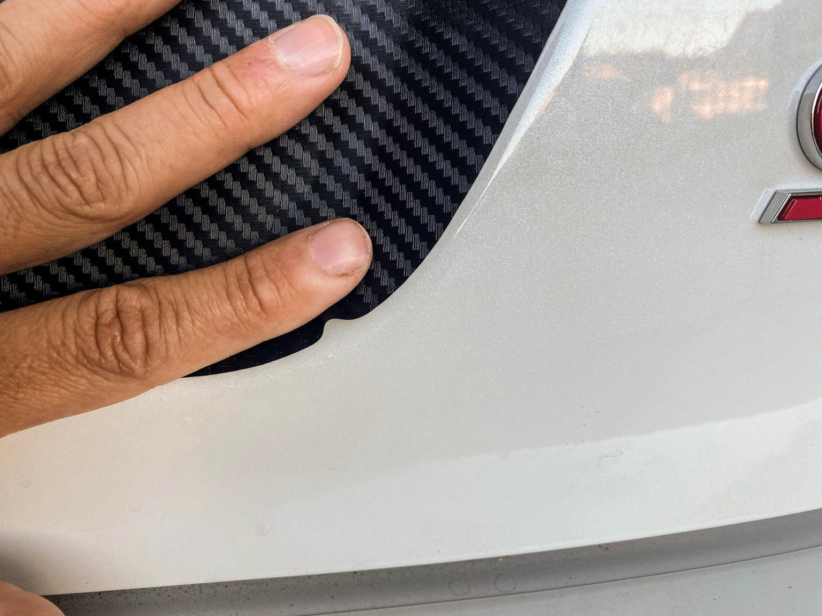 StickerFab 3D Carbon license plate panel overlay for 2015-2020 Subaru WRX and STI, black-out exterior body accessory.