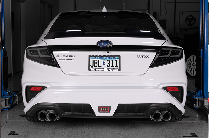 OLM Spec-AR LED taillights with smoke lens, black base, and white bar for 2022+ Subaru WRX tail lights.