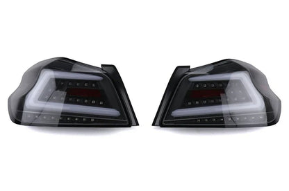 NTXGlow Spec-D LED tail lights with black housing for 2015-2021 Subaru WRX and STI, featuring bright red and clear lenses.