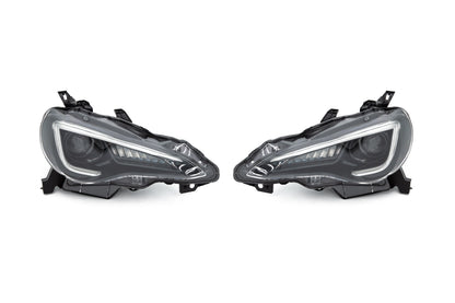 OLM Sequential Style Headlights with 6000K HID for FT86 and BRZ, shown in black housing